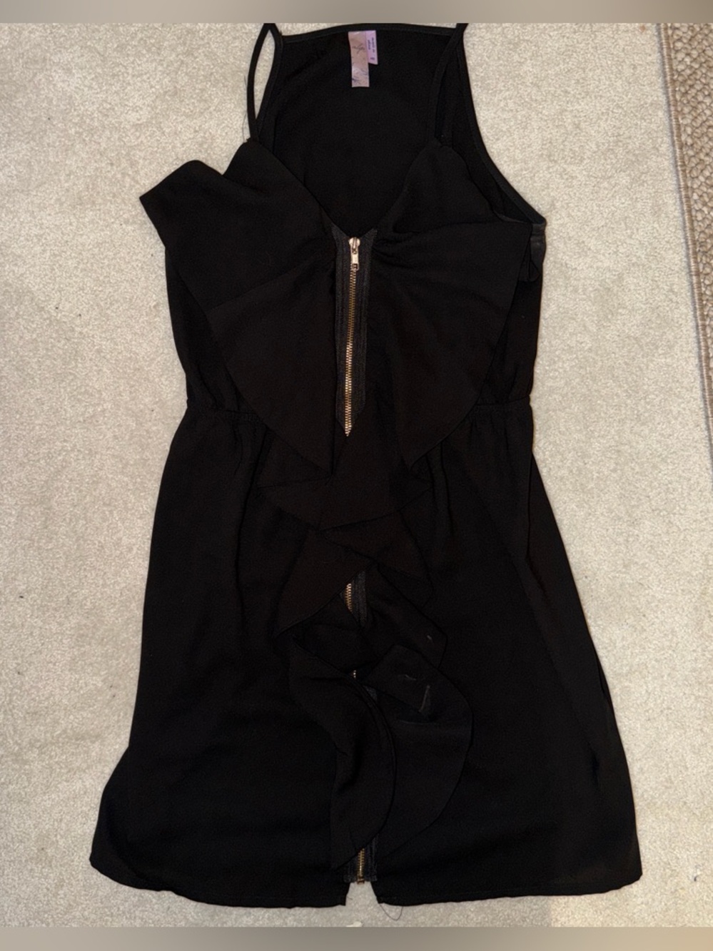 Alya Black Ruffle Front Zip Mini Dress